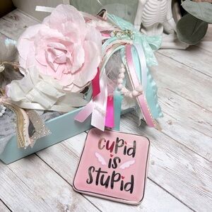 Cupid Is Stupid Small Pink Decorative Trinket Dish Ring Jewelry Valentine’s Day